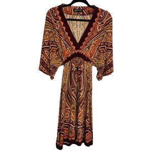 Jones New York Dolman Sleeve‎ Midi Dress Deep V Neck Women's 6 Indie Boho Shift